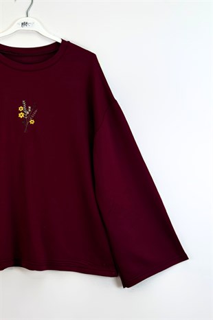 Basıc Nakışlı Tunik Bordo 