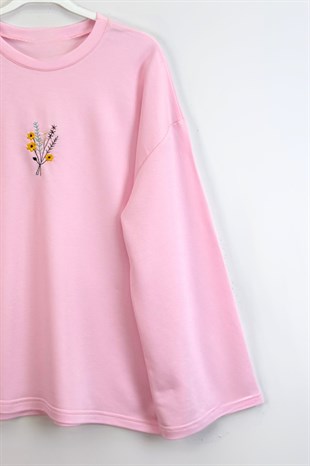 Basıc Nakışlı Tunik Pembe 