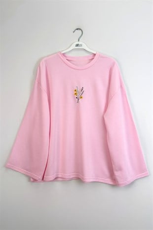 Basıc Nakışlı Tunik Pembe 
