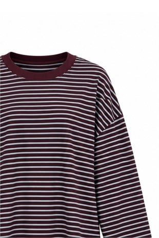 Baskılı Çizgili Sweat Bordo