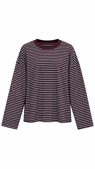 Baskılı Çizgili Sweat Bordo