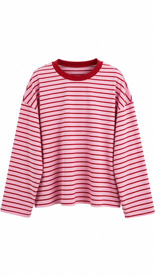 Baskılı Çizgili Sweat Pembe