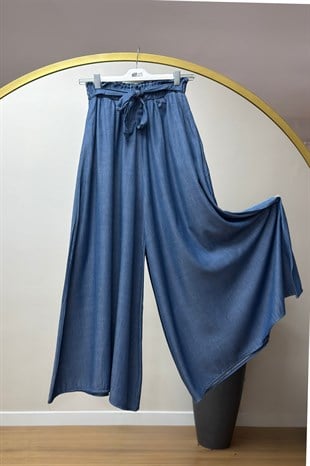 Beli Lastikli Etekli Pantolon İndigo 