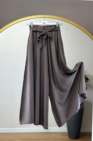 Beli Lastikli Etekli Pantolon Kahve 