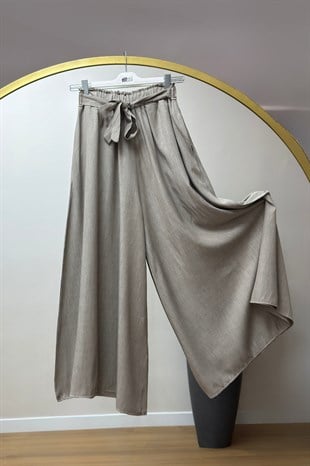 Beli Lastikli Etekli Pantolon Vizon 