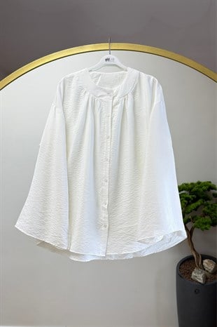 Bisiklet Yaka Gömlek Beyaz 