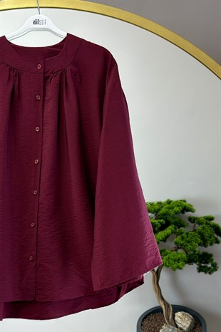 Bisiklet Yaka Gömlek Bordo 