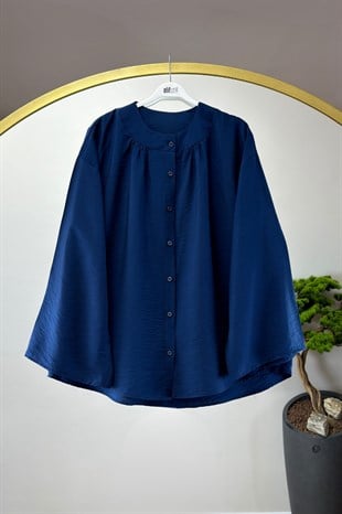 Bisiklet Yaka Gömlek Lacivert 