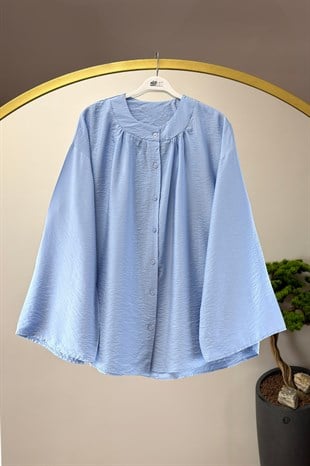 Bisiklet Yaka Gömlek Mavi 