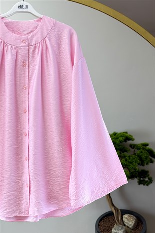 Bisiklet Yaka Gömlek Pembe 