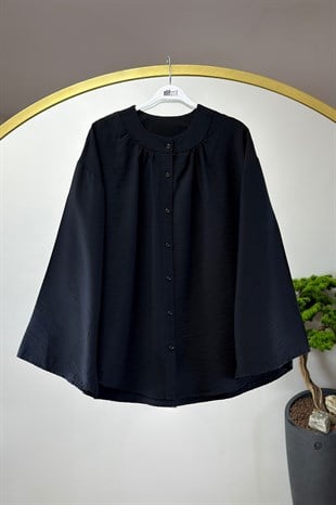 Bisiklet Yaka Gömlek Siyah 