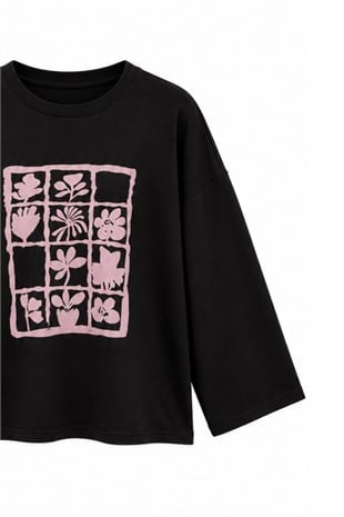Çiçek Baskılı Sweat Kahve 