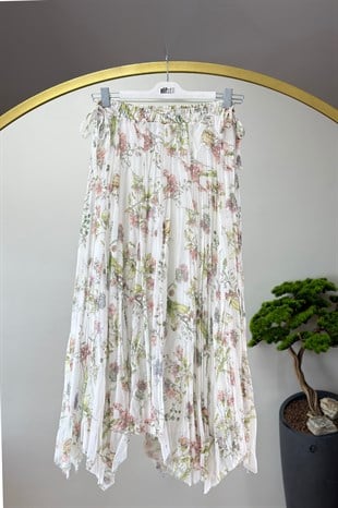 Çiçekli Asimetrik Etek Yeşil 