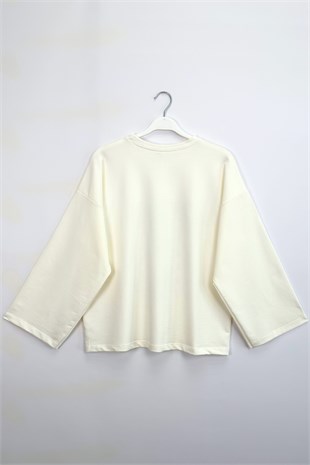 Çilek Baskılı Sweatshirt Ekru 