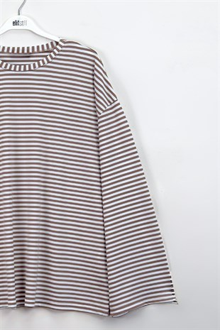 Çizgili Basic Sweat Bej