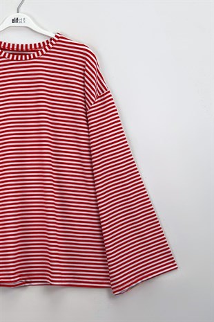 Çizgili Basic Sweat Kırmızı