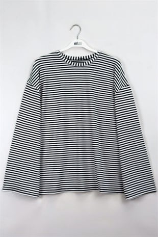 Çizgili Basic Sweat Siyah