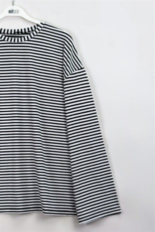 Çizgili Basic Sweat Siyah