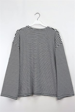 Çizgili Basic Sweat Siyah