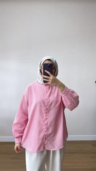 Çizgili Gömlek Pembe 