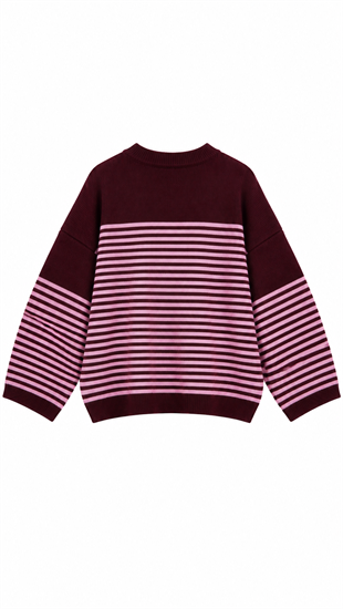 Çizgili Kazak Pembe Bordo