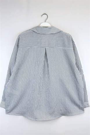Çizgili Oversize Gömlek Beyaz 