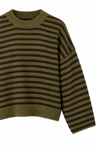 Çizgili Salaş Kazak  Haki Kahverengi
