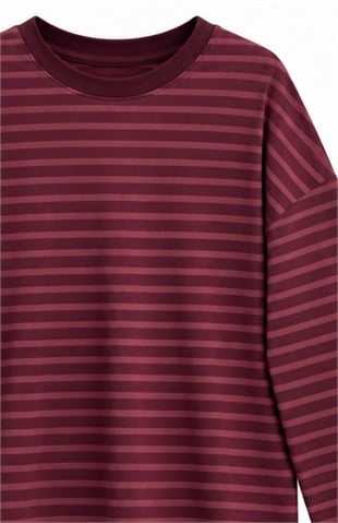 Çizgili Sweat Mürdüm