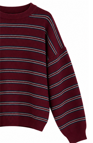 Çizgili Triko Tunik Bordo
