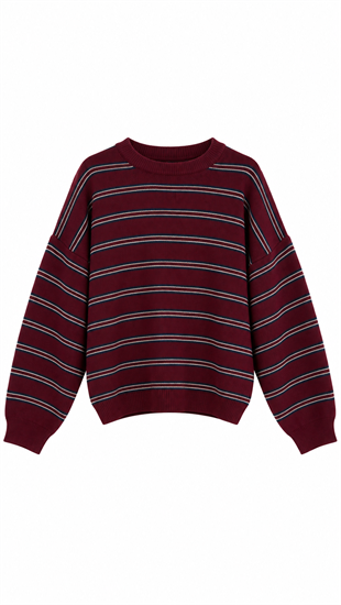 Çizgili Triko Tunik Bordo