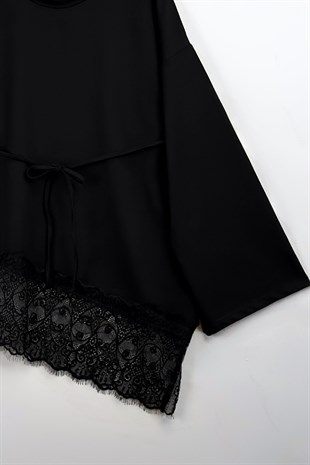 Dantel Detaylı Sweat Siyah