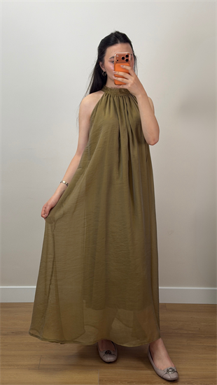 Dantel Yaka Elbise Olive