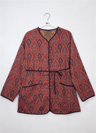 Desenli Ceket Bordo