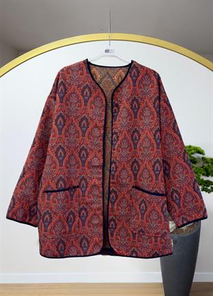 Desenli Ceket Bordo