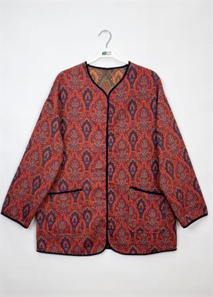 Desenli Ceket Bordo