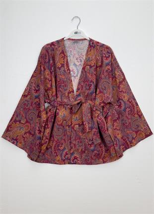 Desenli Kimono Bordo 