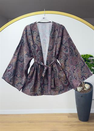 Desenli Kimono Füme 
