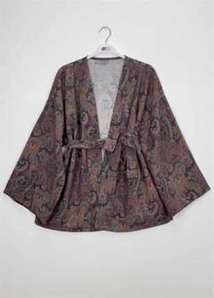 Desenli Kimono Füme 