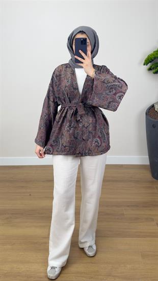 Desenli Kimono Füme 