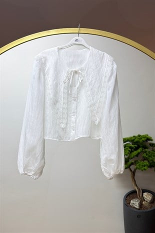 Fırfırlı Bluz Beyaz