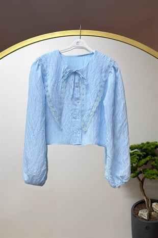 Fırfırlı Bluz Mavi 