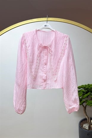 Fırfırlı Bluz Pembe 