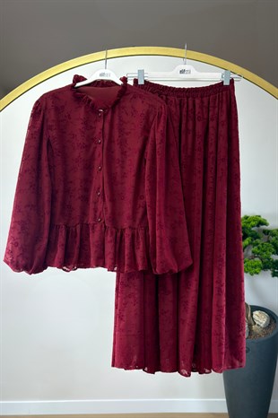 Güpürlü Etekli Takım Bordo