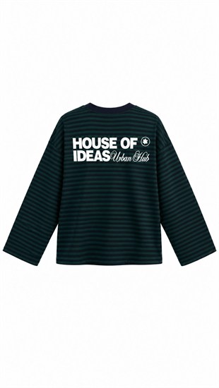 House Çizgili Sweat Petrol