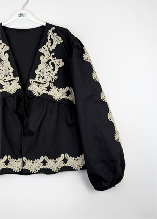 İşlemeli Bluz Siyah 