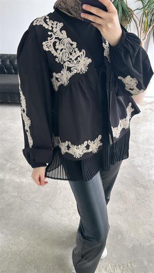 İşlemeli Bluz Siyah 