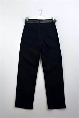 Kemerli Jean Pantolon Siyah