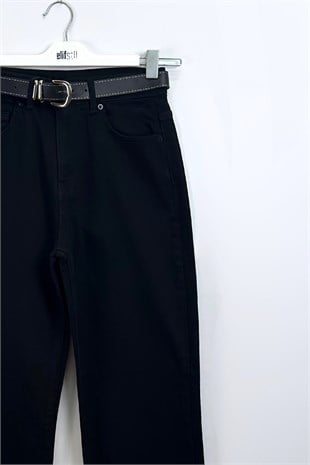 Kemerli Jean Pantolon Siyah