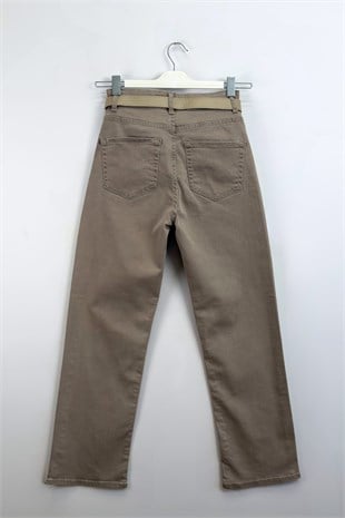 Kemerli Jean Pantolon Vizon 