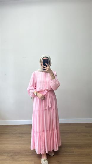 Katlı Elbise Pembe 